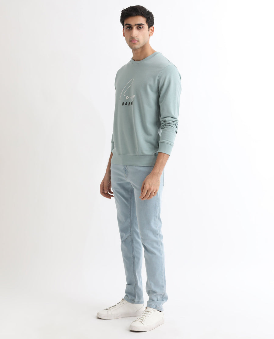 Rare Rabbit Men's Rowann Blue Cotton Graphic Print Relaxed Fit Full Sleeve Crew Neck Sweatshirt