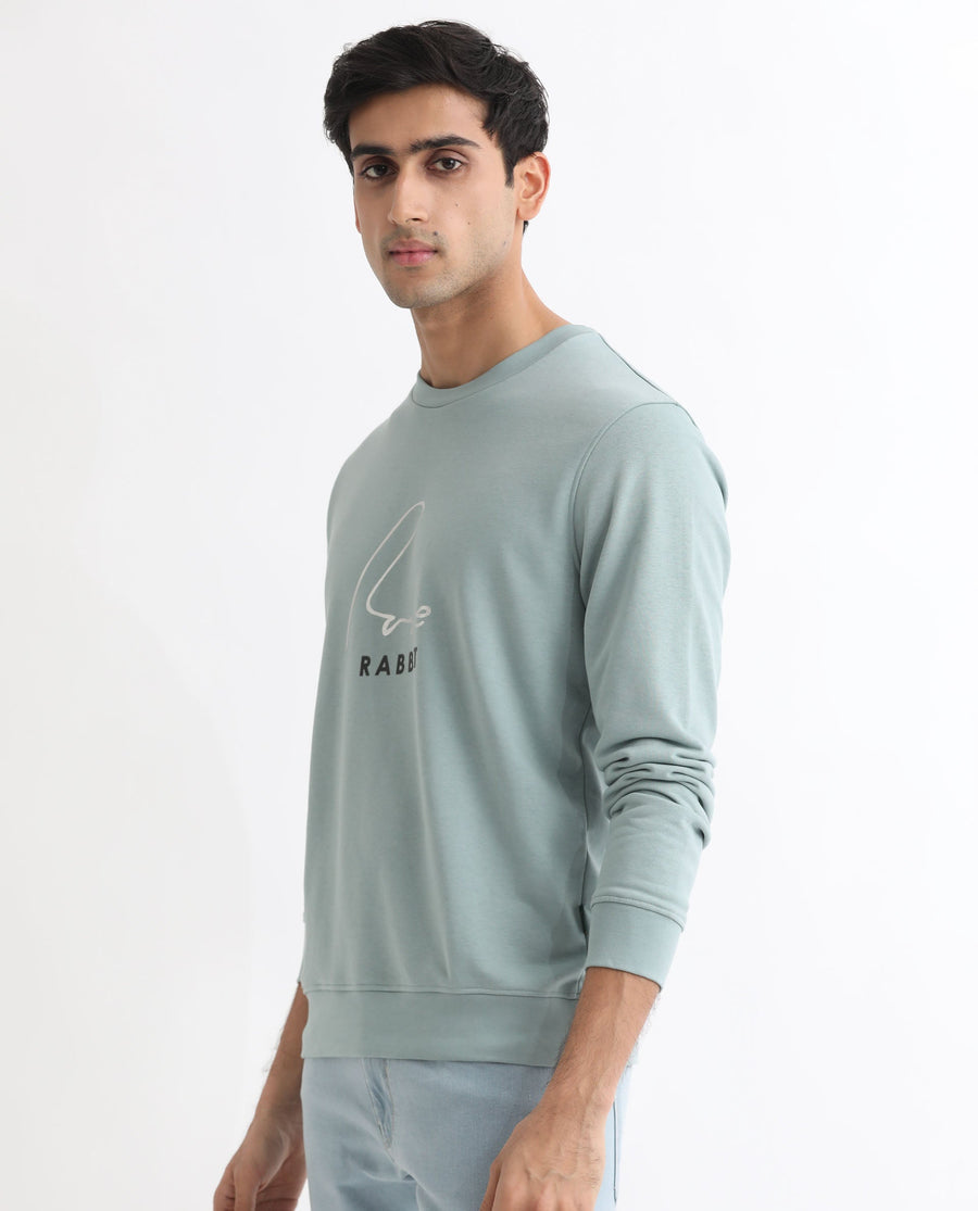 Rare Rabbit Men's Rowann Blue Cotton Graphic Print Relaxed Fit Full Sleeve Crew Neck Sweatshirt