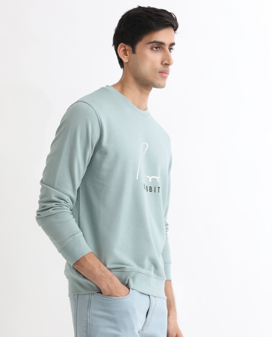 Rare Rabbit Men's Rowann Blue Cotton Graphic Print Relaxed Fit Full Sleeve Crew Neck Sweatshirt