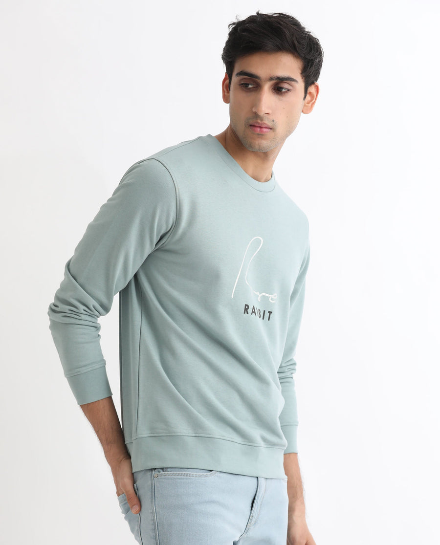 Rare Rabbit Men's Rowann Blue Cotton Graphic Print Relaxed Fit Full Sleeve Crew Neck Sweatshirt