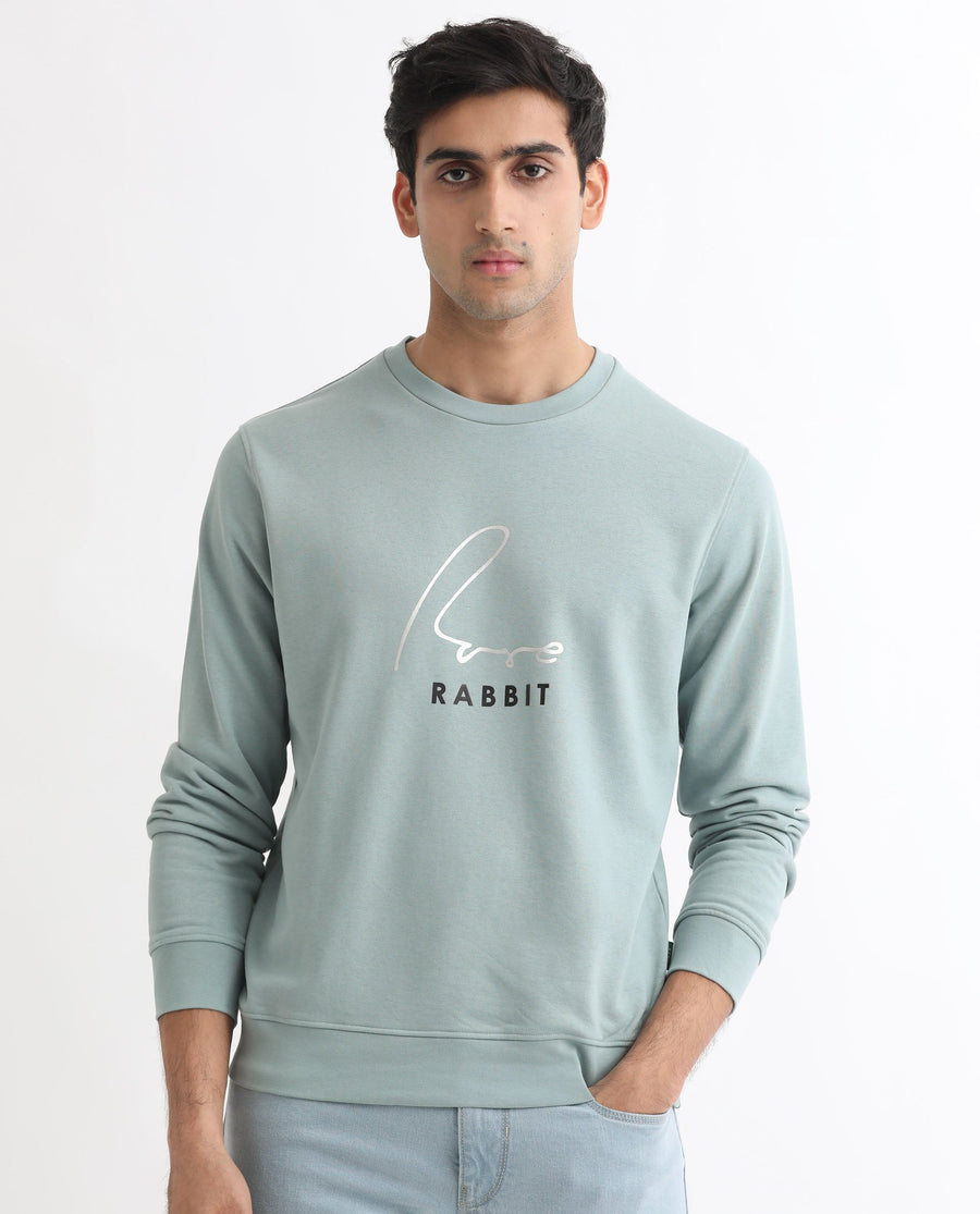 Rare Rabbit Men's Rowann Blue Cotton Graphic Print Relaxed Fit Full Sleeve Crew Neck Sweatshirt