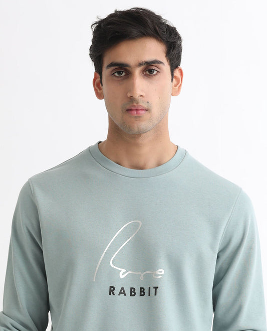 Rare Rabbit Men's Rowann Blue Cotton Graphic Print Relaxed Fit Full Sleeve Crew Neck Sweatshirt