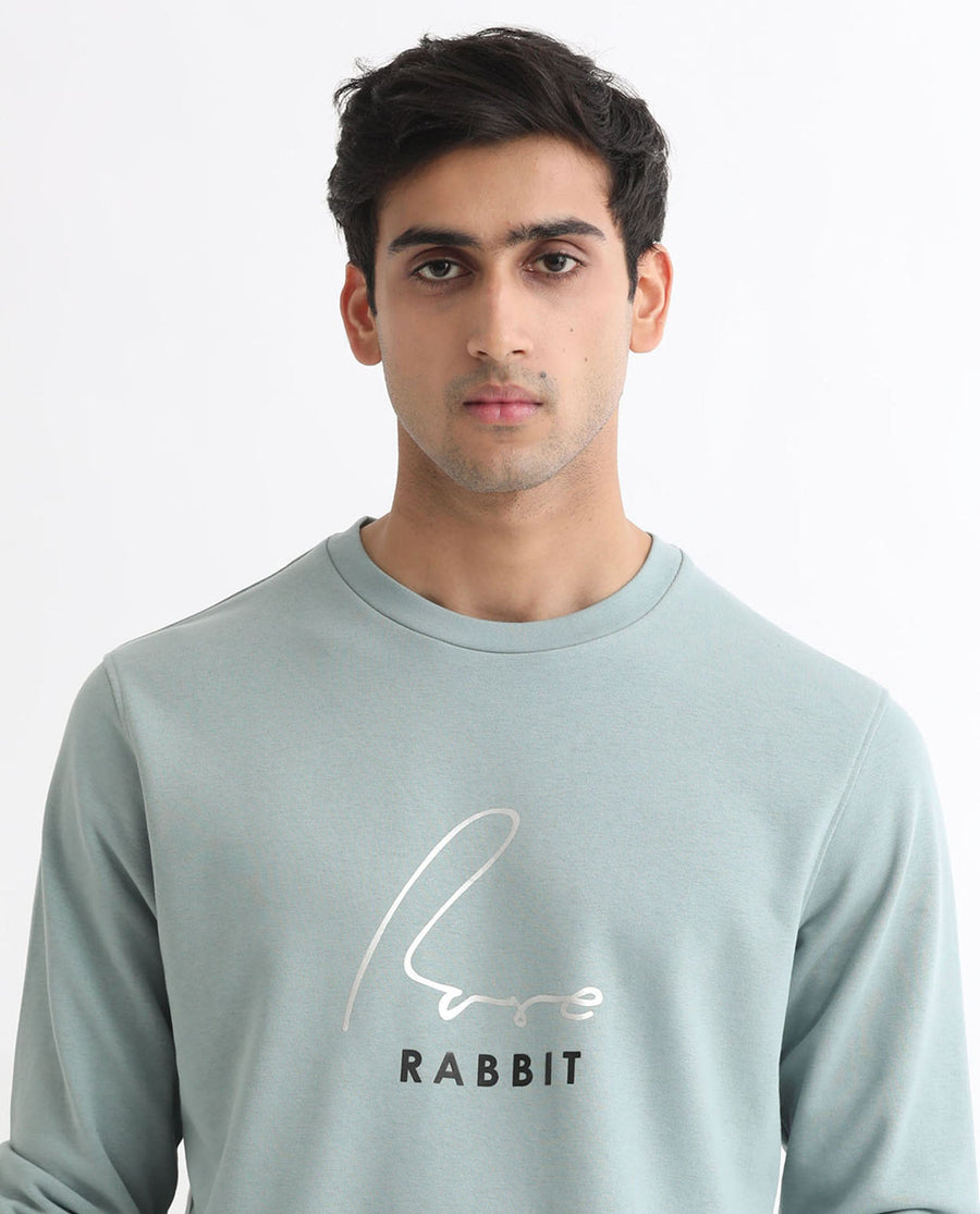 Rare Rabbit Men's Rowann Blue Cotton Graphic Print Relaxed Fit Full Sleeve Crew Neck Sweatshirt