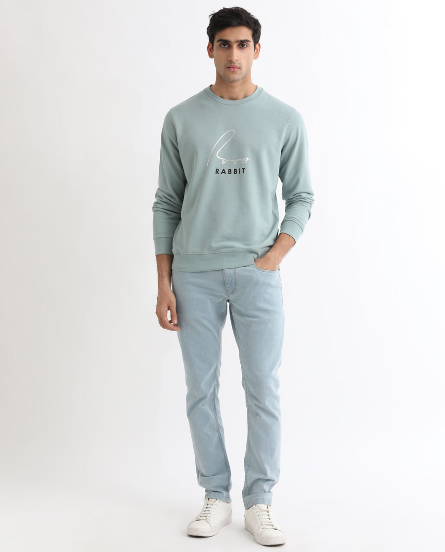 Rare Rabbit Men's Rowann Blue Cotton Graphic Print Relaxed Fit Full Sleeve Crew Neck Sweatshirt