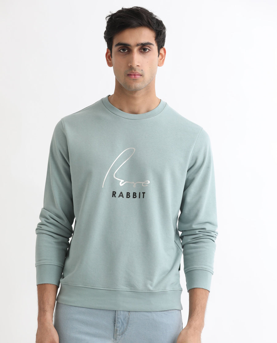 Rare Rabbit Men's Rowann Blue Cotton Graphic Print Relaxed Fit Full Sleeve Crew Neck Sweatshirt