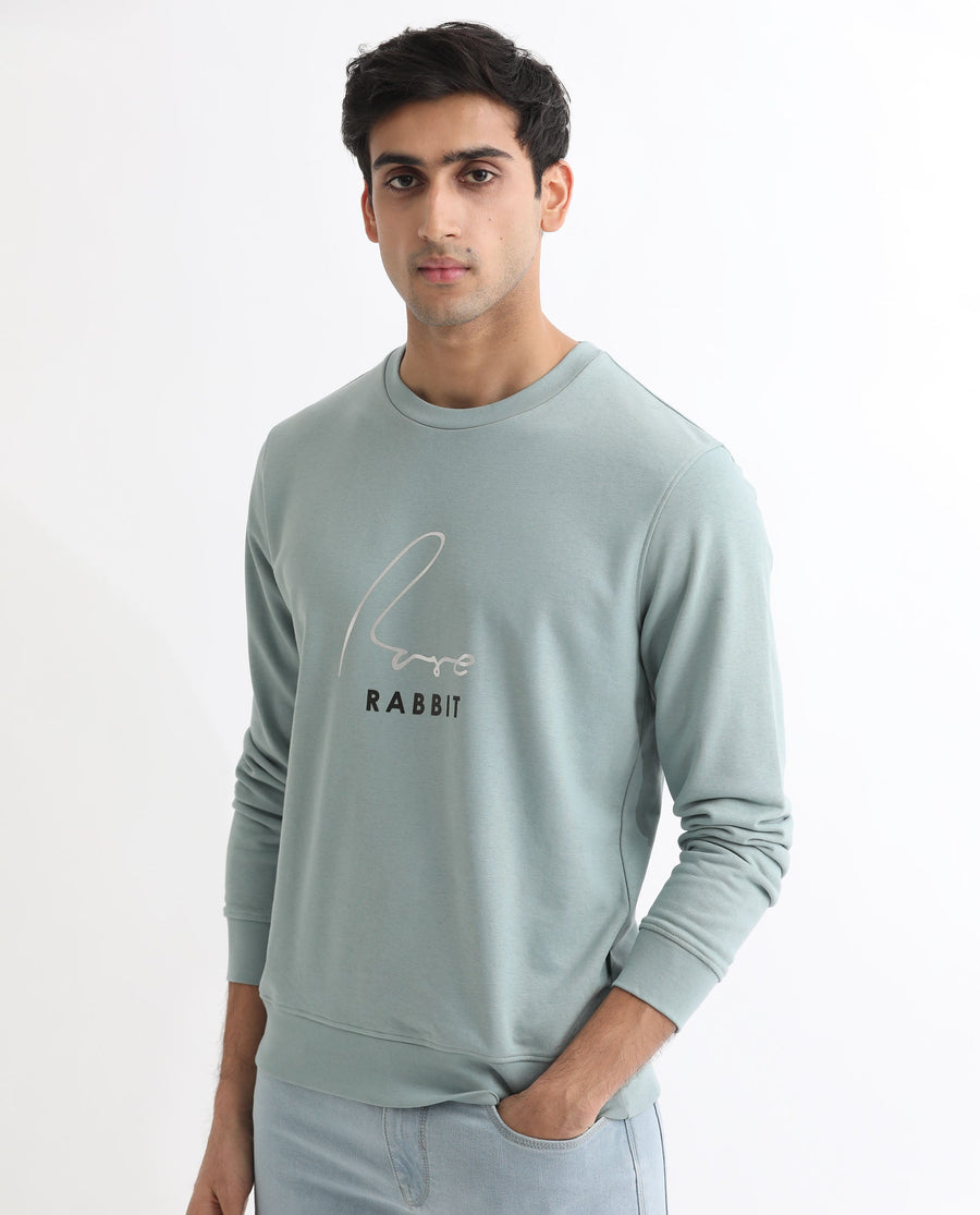 Rare Rabbit Men's Rowann Blue Cotton Graphic Print Relaxed Fit Full Sleeve Crew Neck Sweatshirt