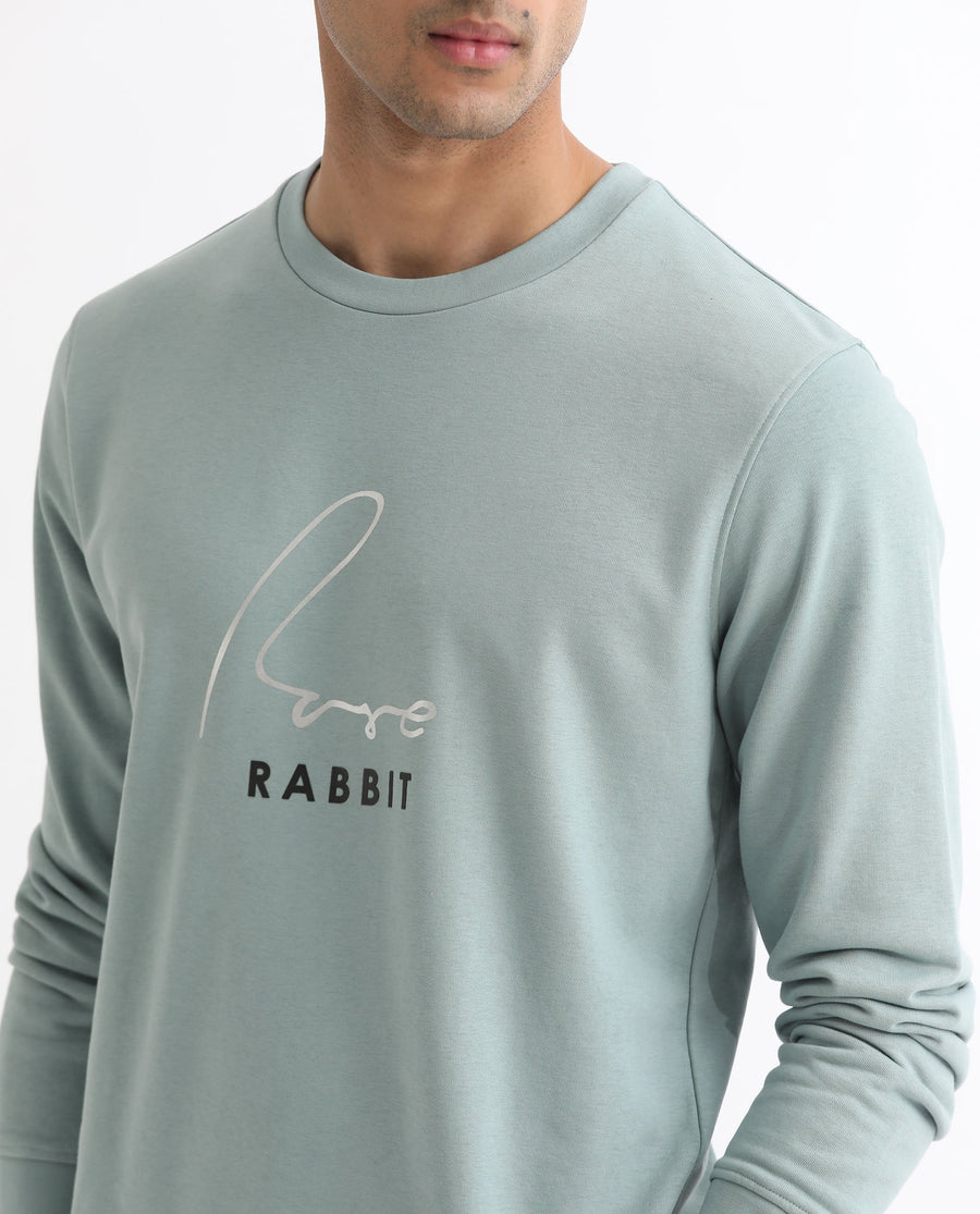 Rare Rabbit Men's Rowann Blue Cotton Graphic Print Relaxed Fit Full Sleeve Crew Neck Sweatshirt