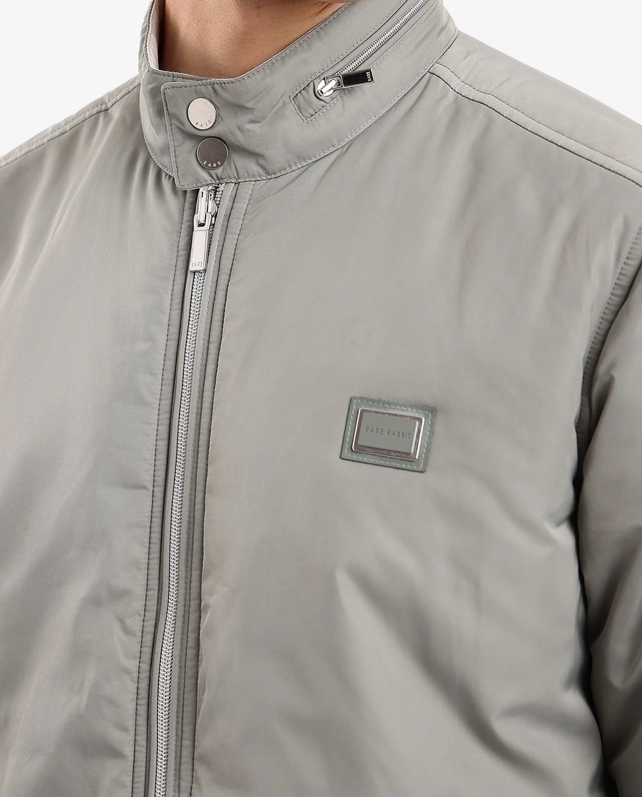 Rare Rabbit Men's Royban-2 Green Polyester Plain Regular Fit Full Sleeve High Neck Jacket
