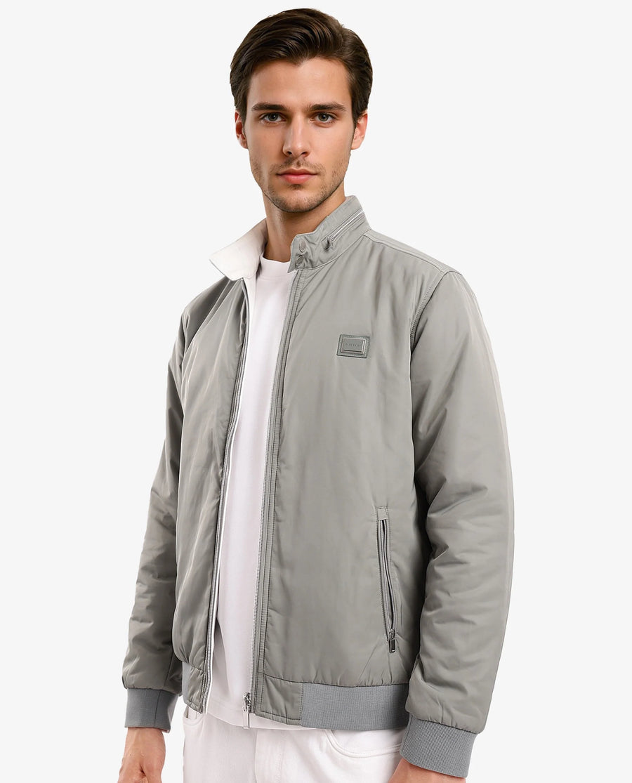Rare Rabbit Men's Royban-2 Green Polyester Plain Regular Fit Full Sleeve High Neck Jacket