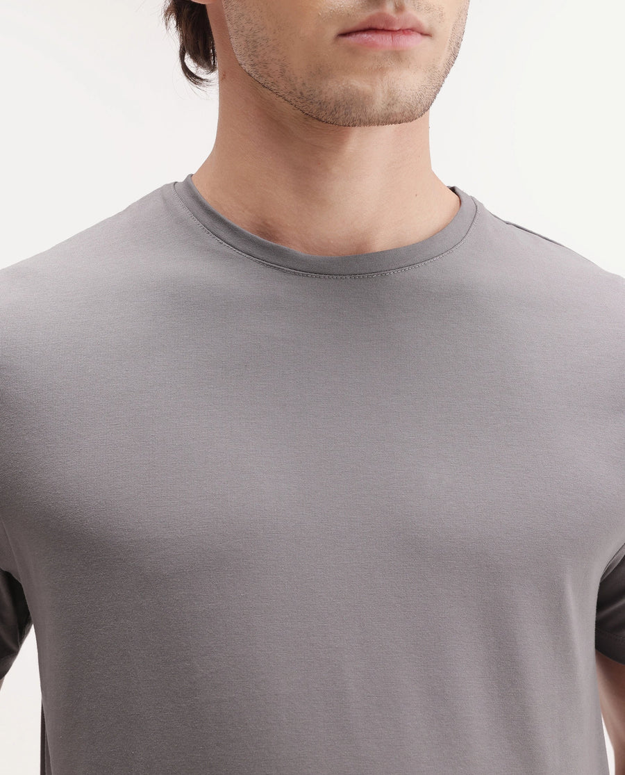 Rare Rabbit Men's Basic Rr-Corp-Arve Grey Cotton Crew Neck Regular Plain T-Shirt