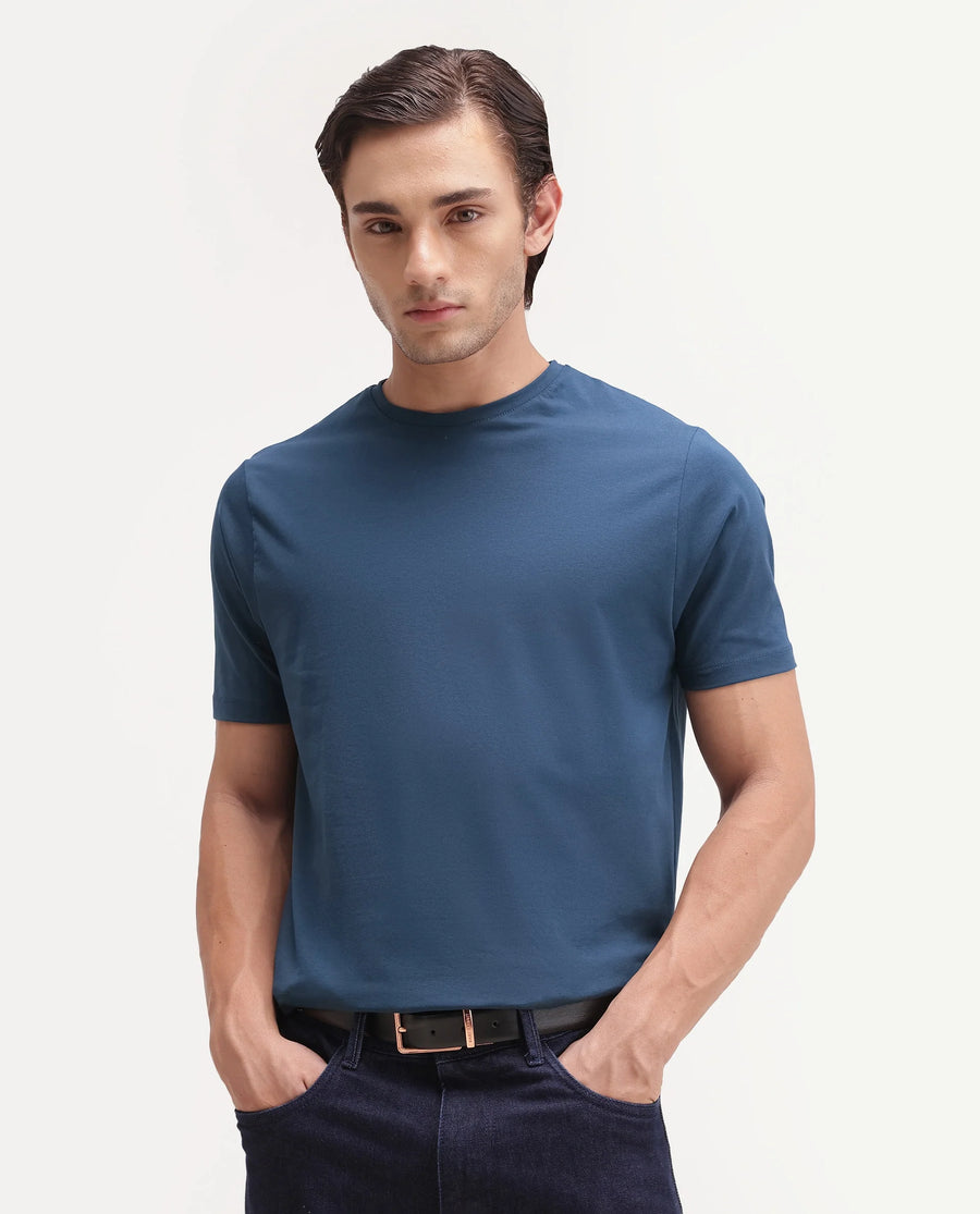 Rare Rabbit Men's Basic Rr-Corp-Arve Teal Cotton Crew Neck Regular Plain T-Shirt