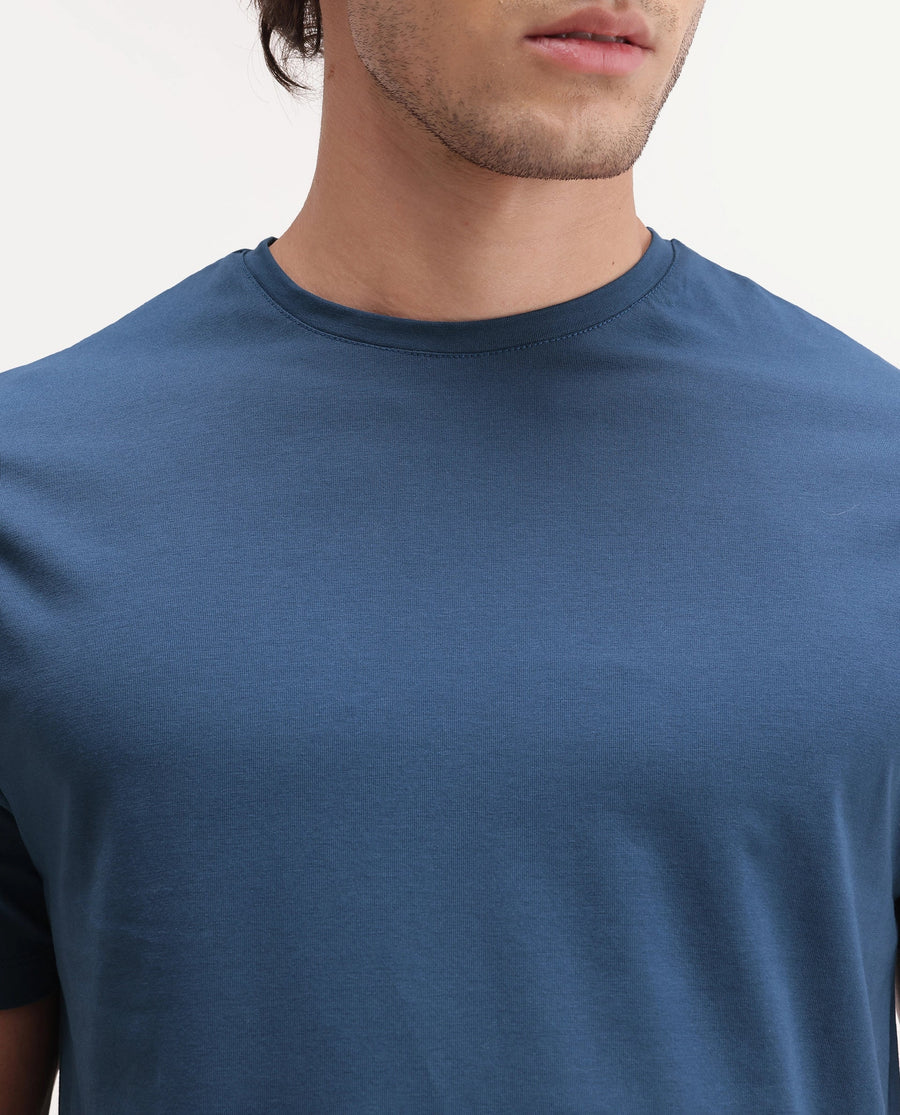 Rare Rabbit Men's Basic Rr-Corp-Arve Teal Cotton Crew Neck Regular Plain T-Shirt