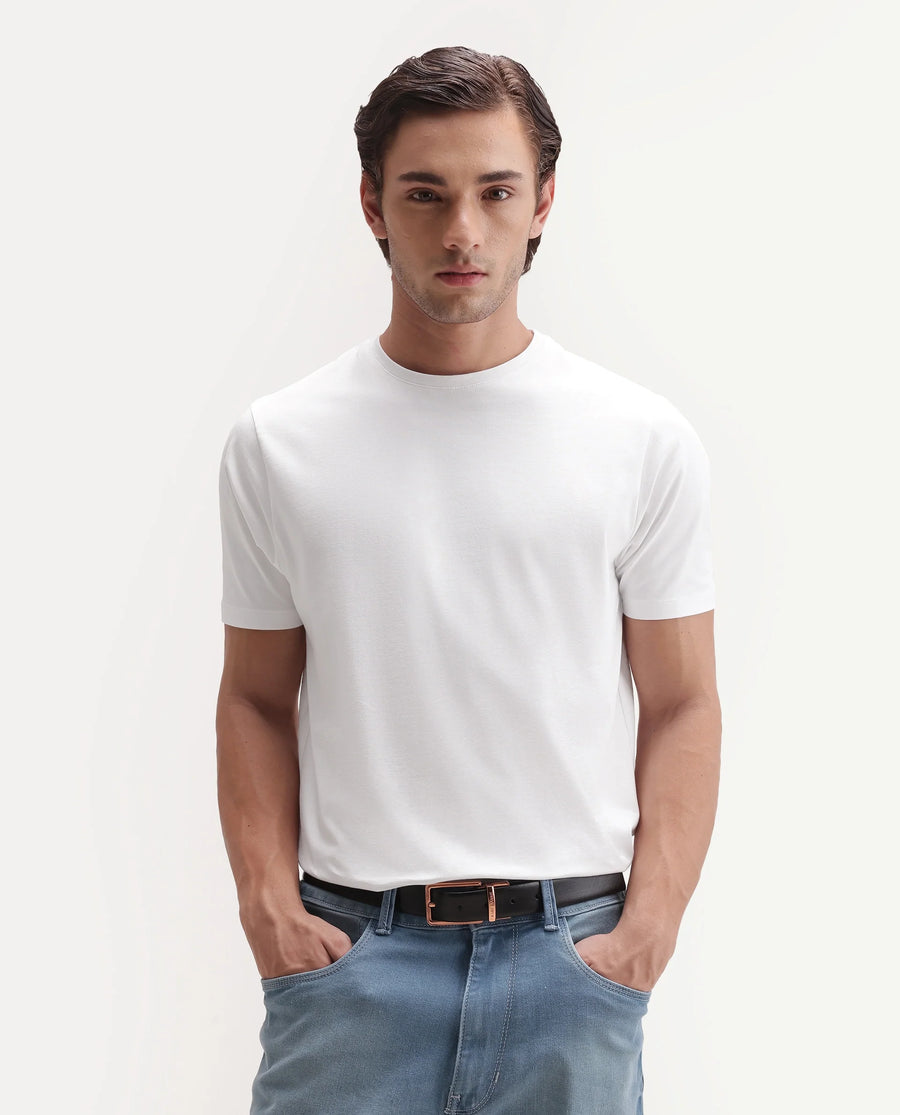 Rare Rabbit Men's Basic Rr-Corp-Arve White Cotton Crew Neck Regular Plain T-Shirt