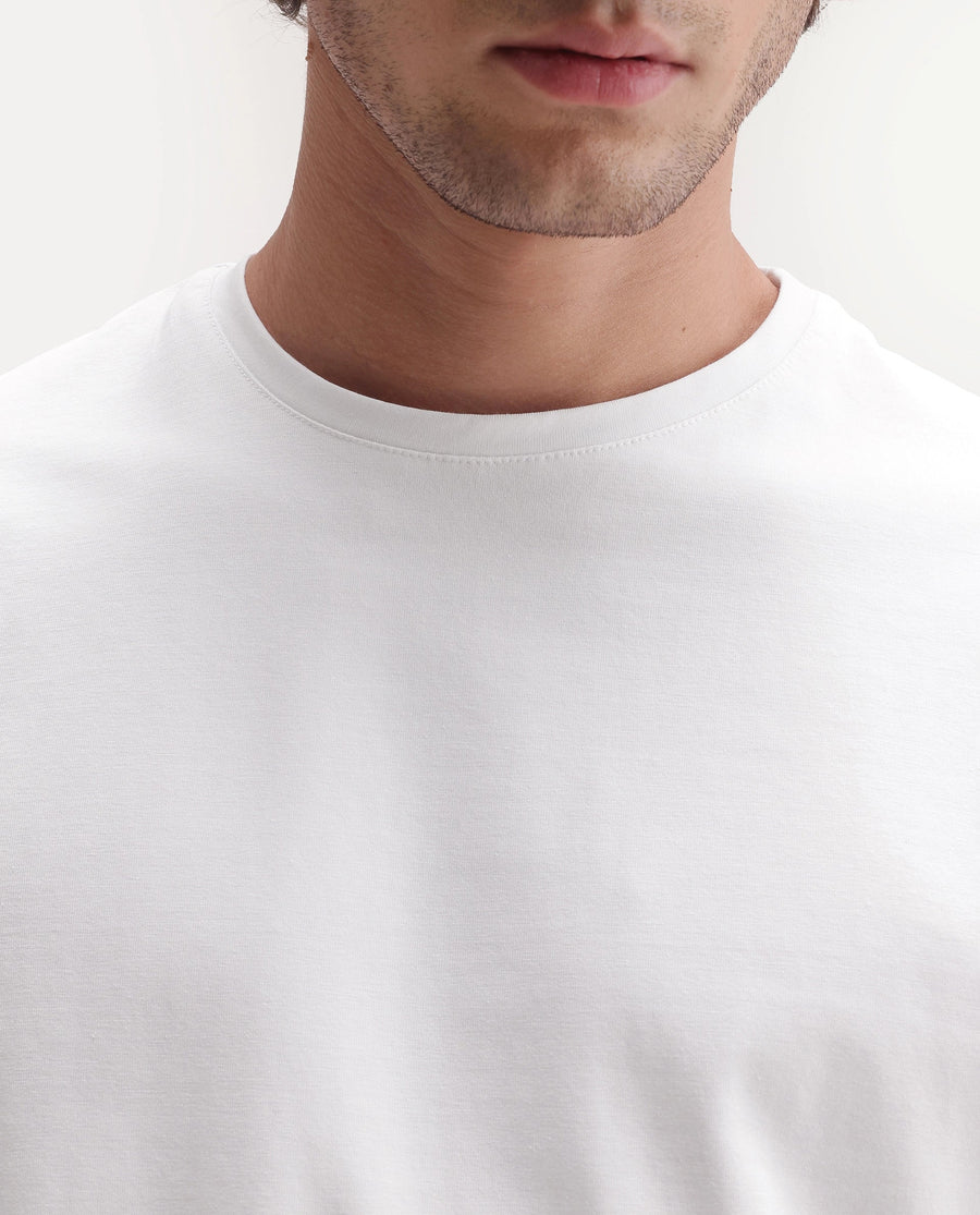 Rare Rabbit Men's Basic Rr-Corp-Arve White Cotton Crew Neck Regular Plain T-Shirt