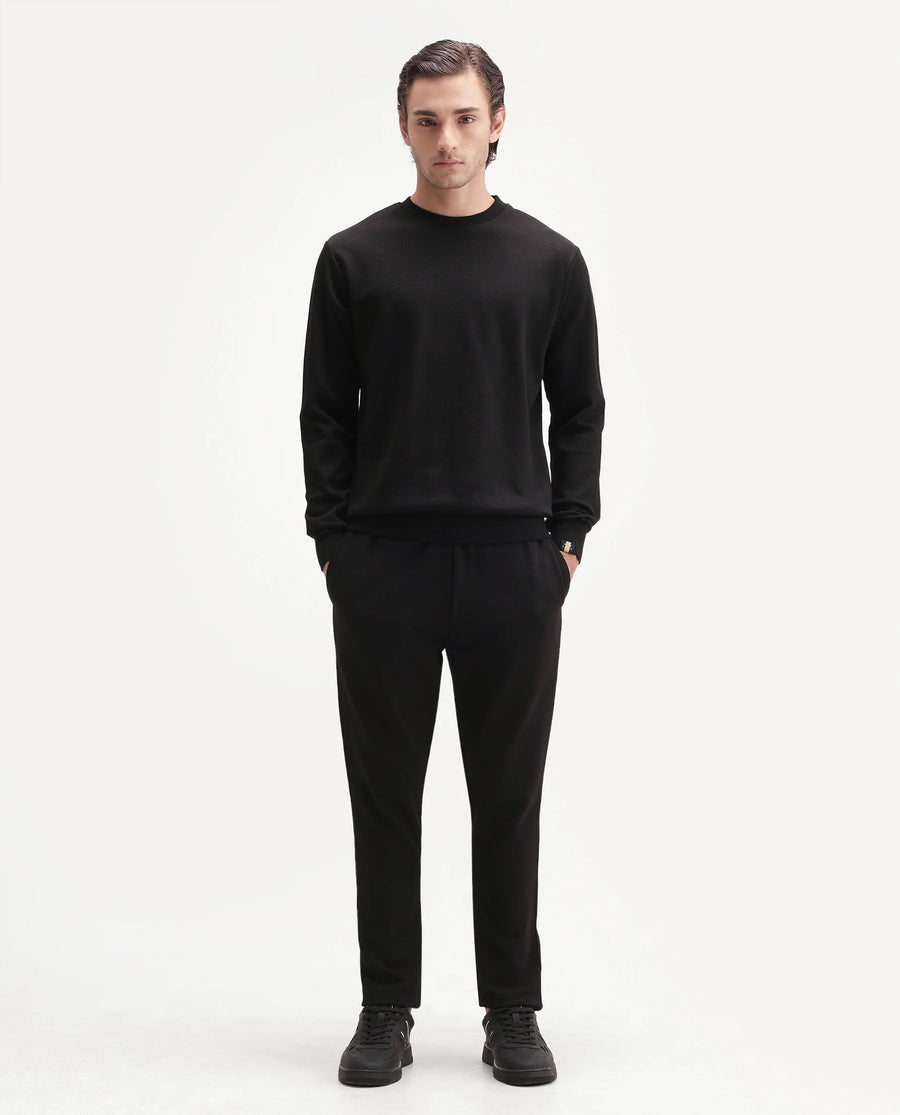 Rare Rabbit Men's Basic Rr-Corp-Harry-S Black Polyester Blend Crew Neck Regular Plain Sweatshirt