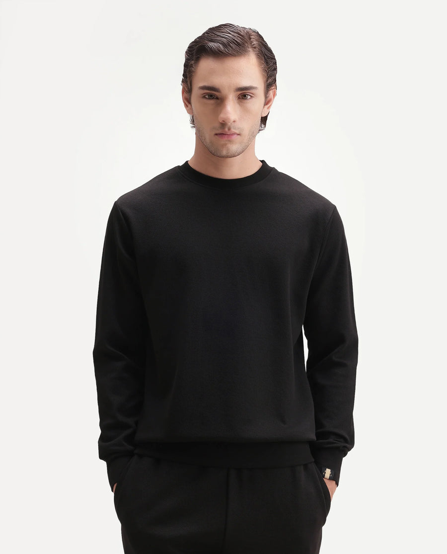 Rare Rabbit Men's Basic Rr-Corp-Harry-S Black Polyester Blend Crew Neck Regular Plain Sweatshirt