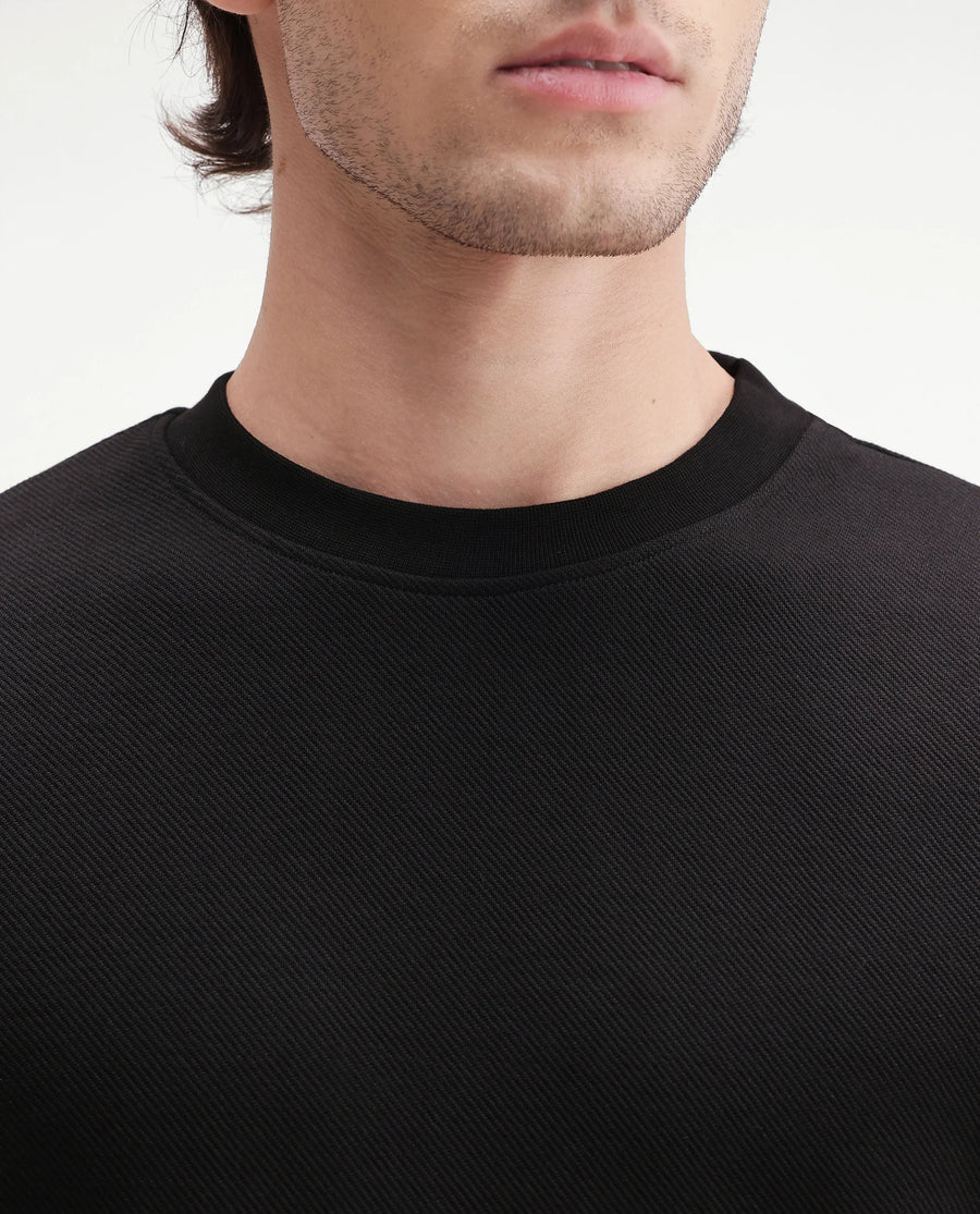 Rare Rabbit Men's Basic Rr-Corp-Harry-S Black Polyester Blend Crew Neck Regular Plain Sweatshirt