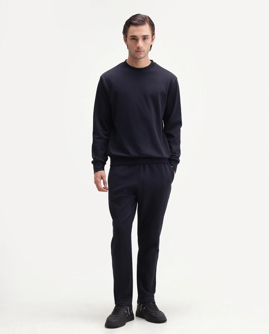 Rare Rabbit Men's Basic Rr-Corp-Harry-S Navy Polyester Blend Crew Neck Regular Plain Sweatshirt