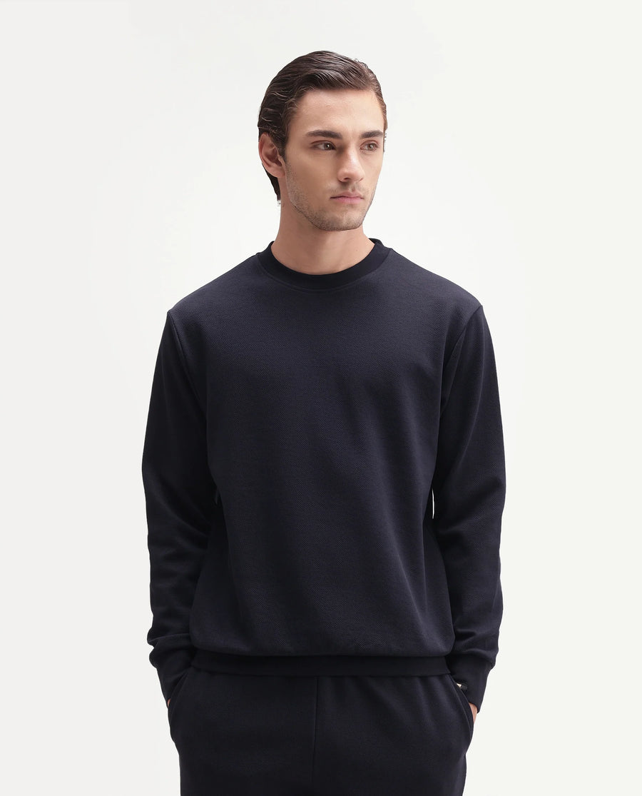 Rare Rabbit Men's Basic Rr-Corp-Harry-S Navy Polyester Blend Crew Neck Regular Plain Sweatshirt
