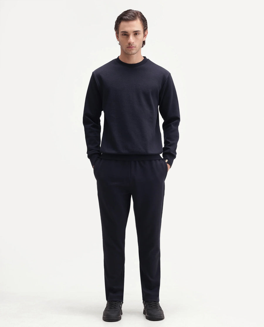 Rare Rabbit Men's Rr-Corp-Harry-T Navy Polyester Blend  Regular Plain Track Pant