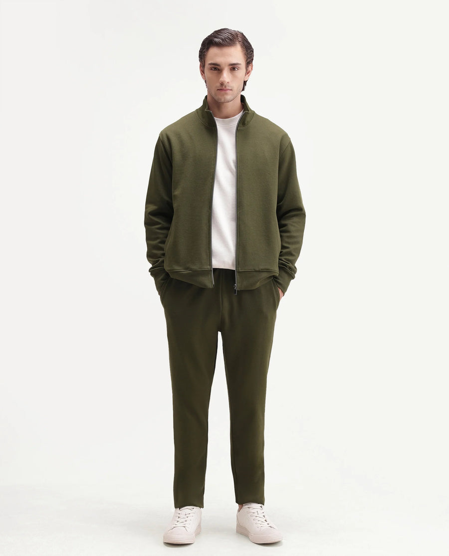 Rare Rabbit Men's Rr-Corp-Harry-T Olive Polyester Blend  Regular Plain Track Pant