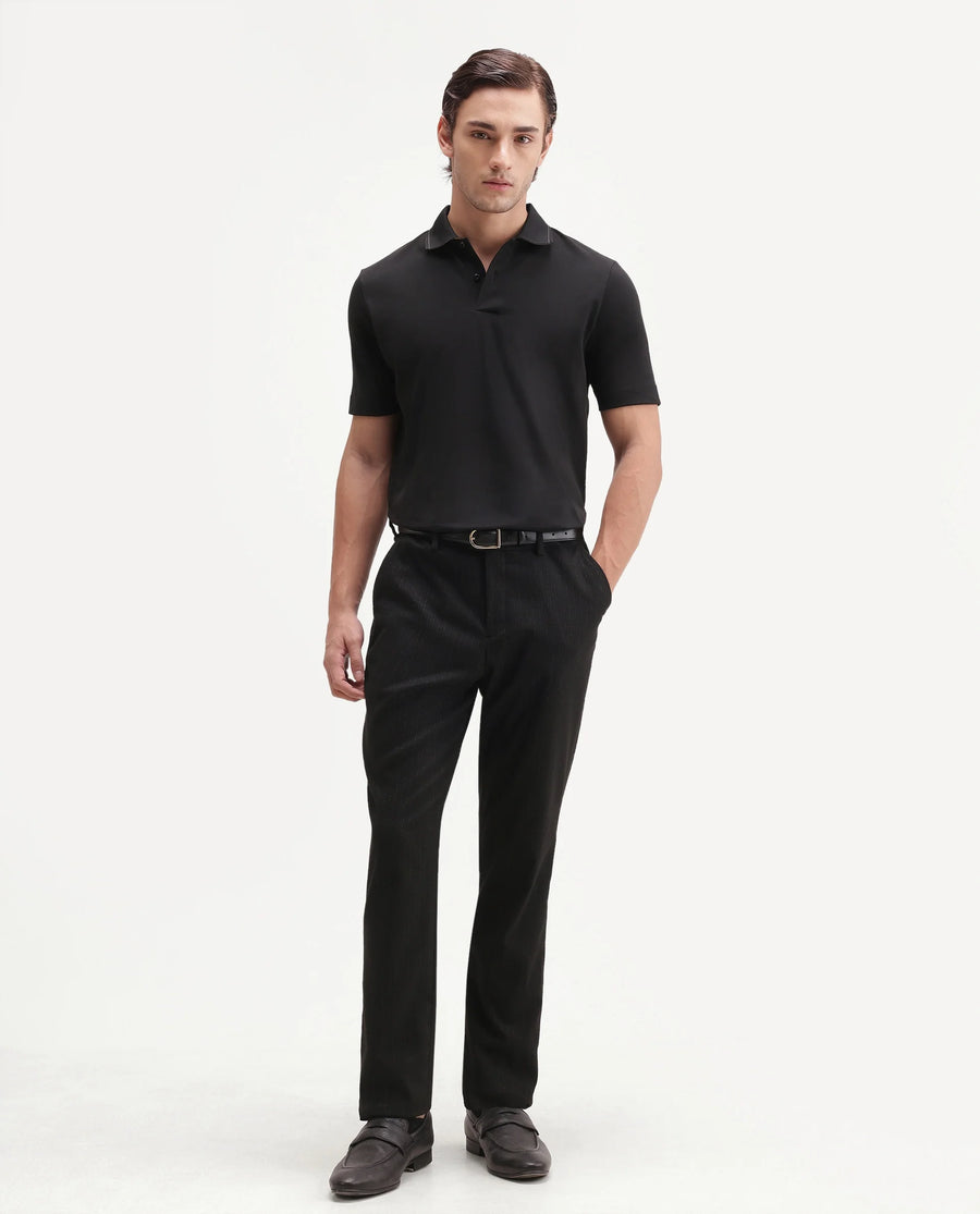 Rare Rabbit Men's Basic Rr-Corp-Tanq Black Cotton Blend Spread Collar Regular Plain Polo