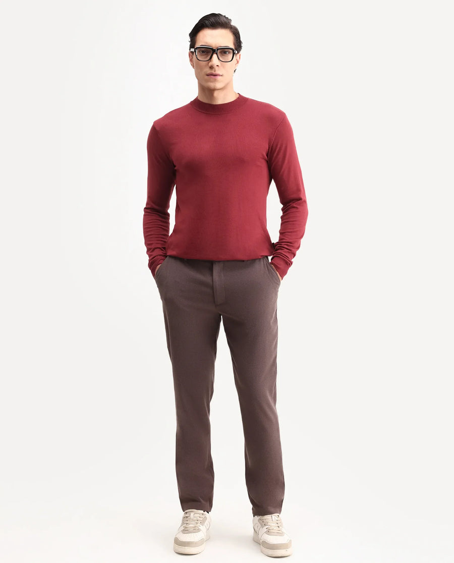 Rare Rabbit Men's Alfot Red Viscose Plain Regular Fit Full Sleeve High Neck Sweater