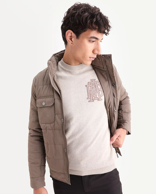 Rare Rabbit Men's Destin Beige Cotton Jacquard Regular Fit Full Sleeve Crew Neck Sweater