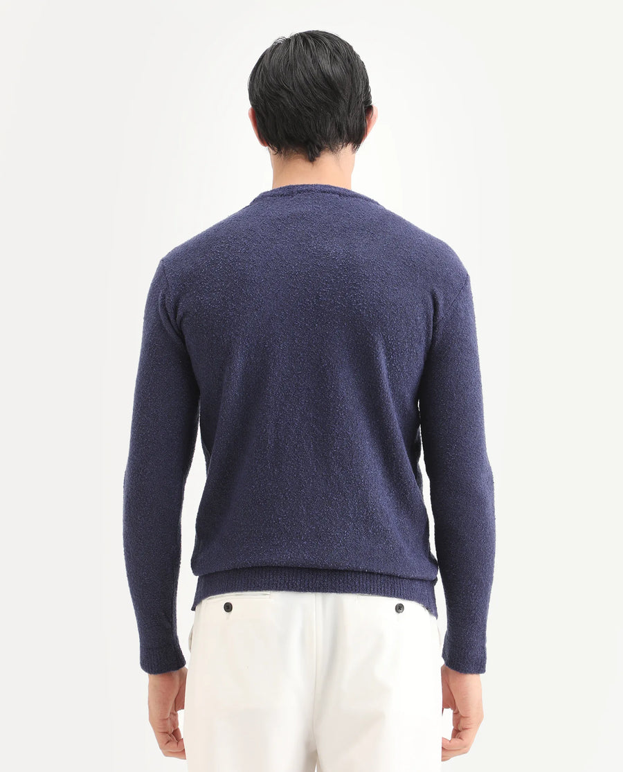 Rare Rabbit Men's Boule Purple Polyester Blend Plain Regular Fit Full Sleeve Crew Neck Sweater
