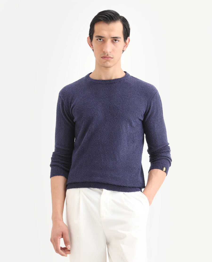 Rare Rabbit Men's Boule Purple Polyester Blend Plain Regular Fit Full Sleeve Crew Neck Sweater