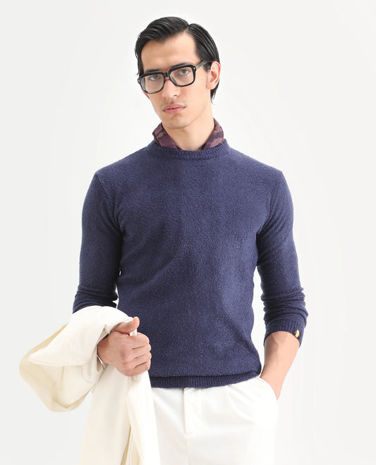 Rare Rabbit Men's Boule Purple Polyester Blend Plain Regular Fit Full Sleeve Crew Neck Sweater