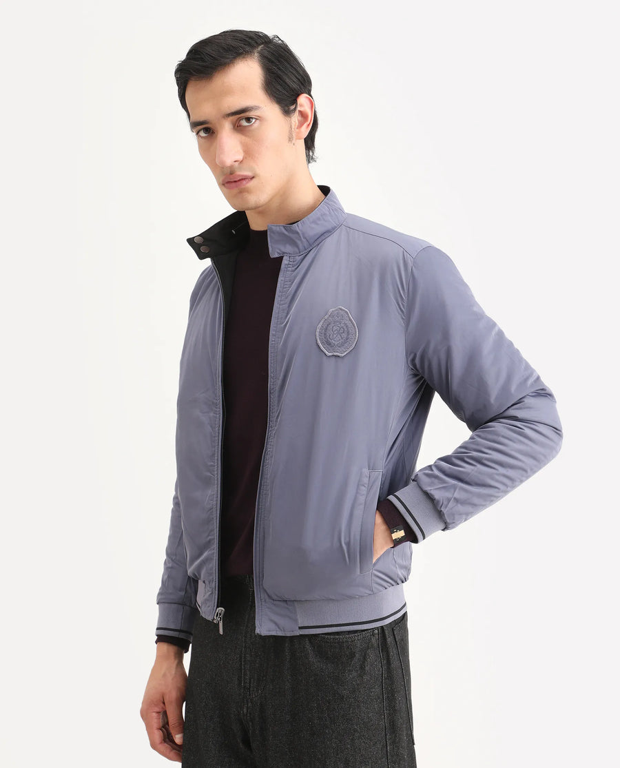 Rare Rabbit Men's Royban-2 Black Polyester Plain Regular Fit Full Sleeve High Neck Jacket