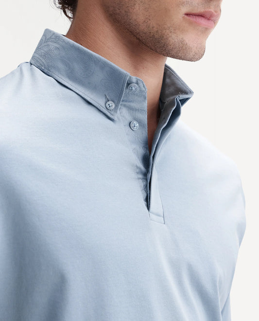 Rare Rabbit Men's Clarence-1 Dusky Blue Cotton Plain Regular Fit Half Sleeve Polo