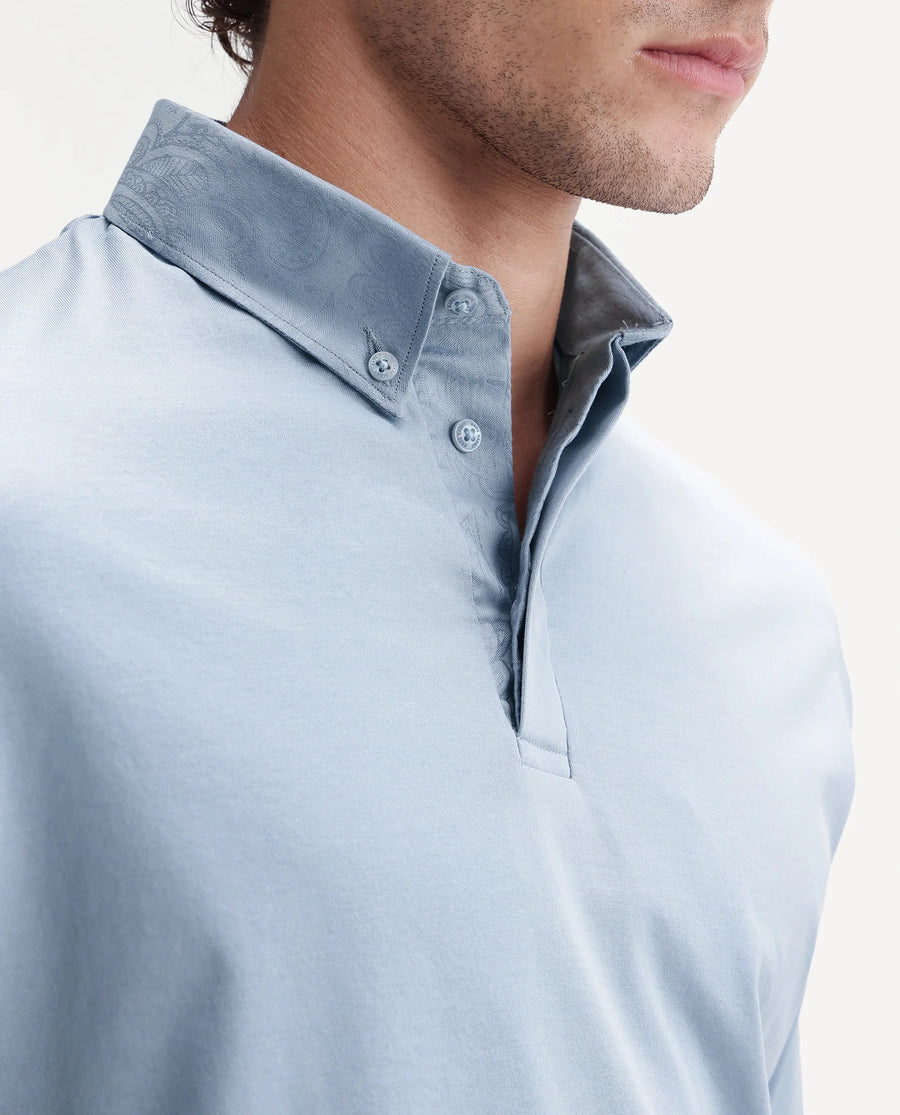 Rare Rabbit Men's Clarence-1 Dusky Blue Cotton Plain Regular Fit Half Sleeve Polo