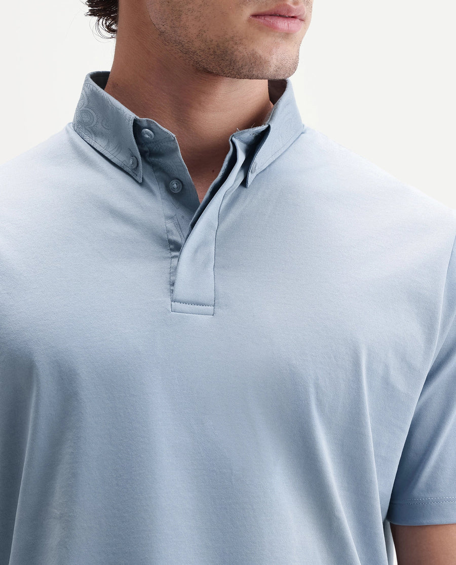 Rare Rabbit Men's Clarence-1 Dusky Blue Cotton Plain Regular Fit Half Sleeve Polo