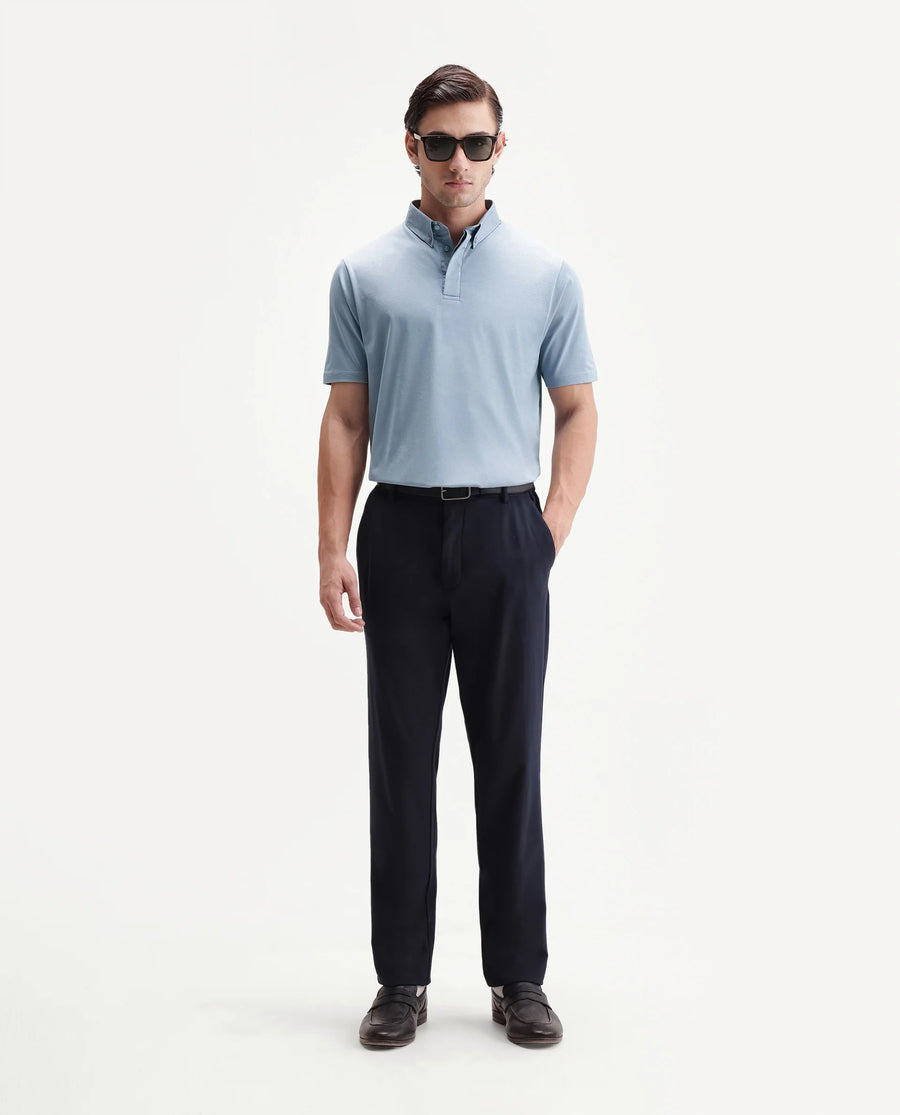 Rare Rabbit Men's Clarence-1 Dusky Blue Cotton Plain Regular Fit Half Sleeve Polo