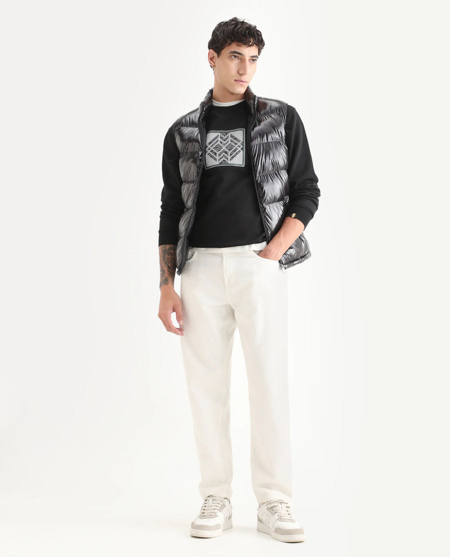 Rare Rabbit Men's Croc Black Cotton Graphic Print Regular Fit Full Sleeve Crew Neck Sweatshirt