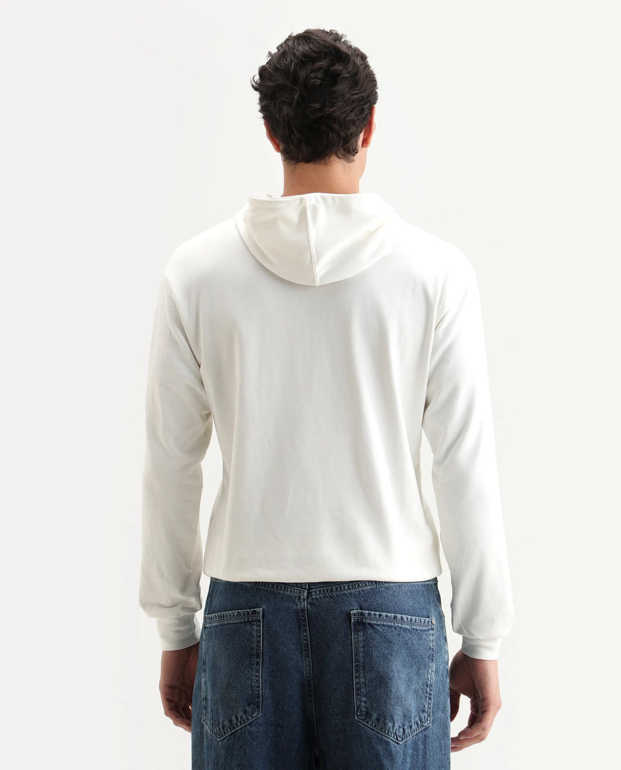 Rare Rabbit Men's Meloro Off White Cotton Blend Graphic Print Regular Fit Full Sleeve Hooded Sweatshirt