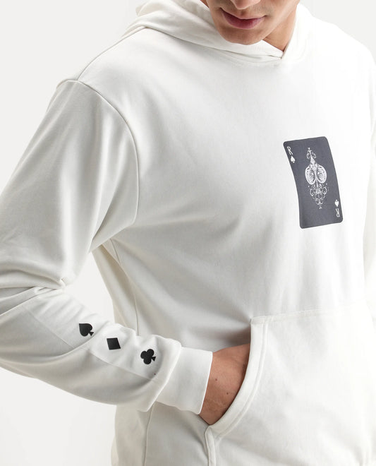Rare Rabbit Men's Meloro Off White Cotton Blend Graphic Print Regular Fit Full Sleeve Hooded Sweatshirt