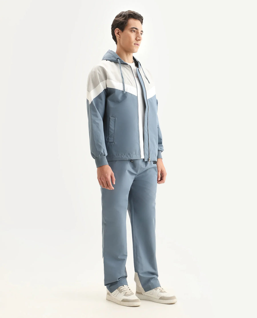 Rare Rabbit Men's Waber-B Light Blue Polyester Cut And Sew Regular Fit Track Pant
