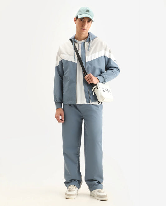 Rare Rabbit Men's Waber-B Light Blue Polyester Cut And Sew Regular Fit Track Pant