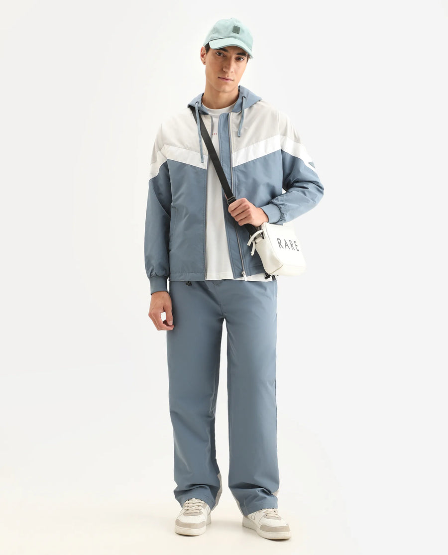 Rare Rabbit Men's Waber-B Light Blue Polyester Cut And Sew Regular Fit Track Pant