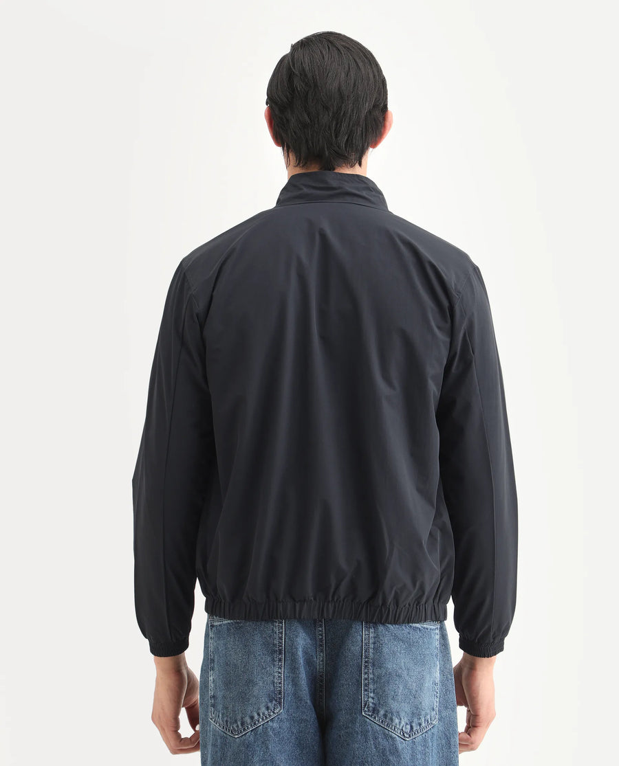 Rare Rabbit Men's Soweto Navy Polyester Typography Print Relaxed Fit Full Sleeve Spread Collar Jacket