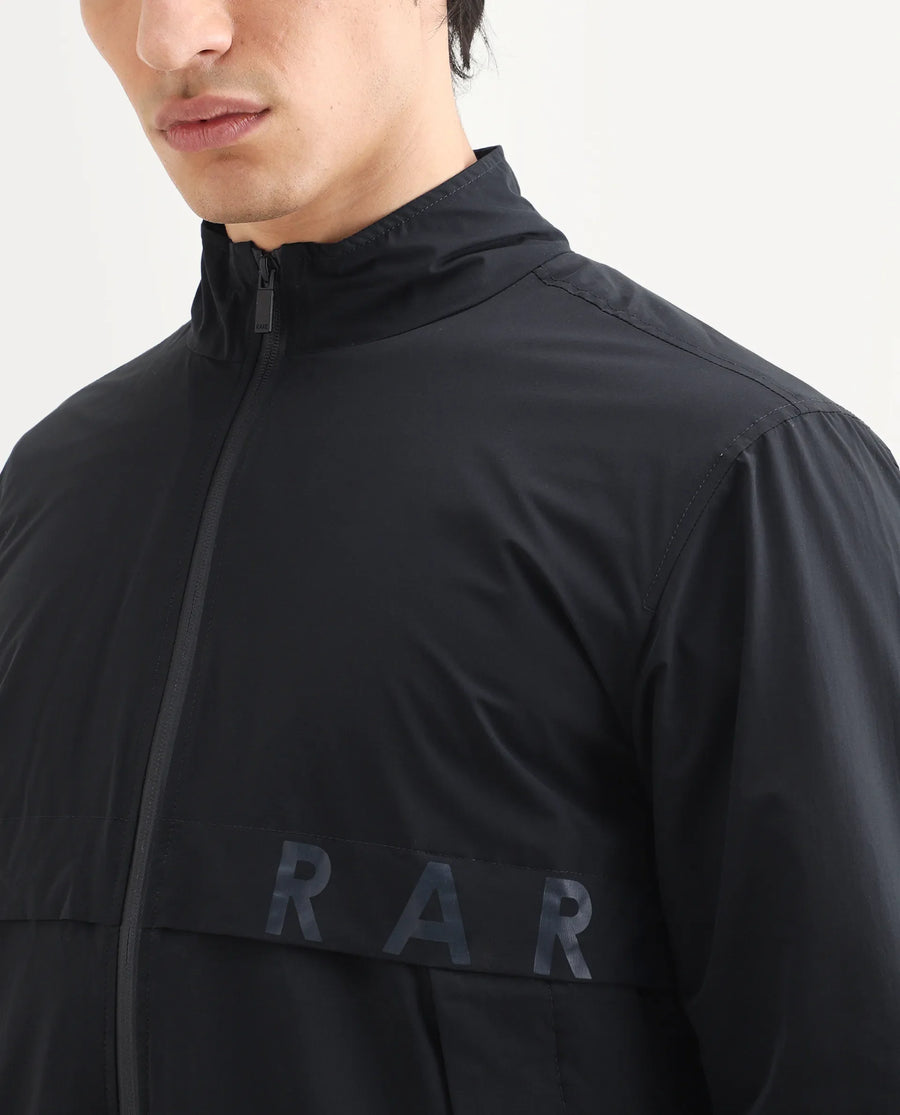 Rare Rabbit Men's Soweto Navy Polyester Typography Print Relaxed Fit Full Sleeve Spread Collar Jacket