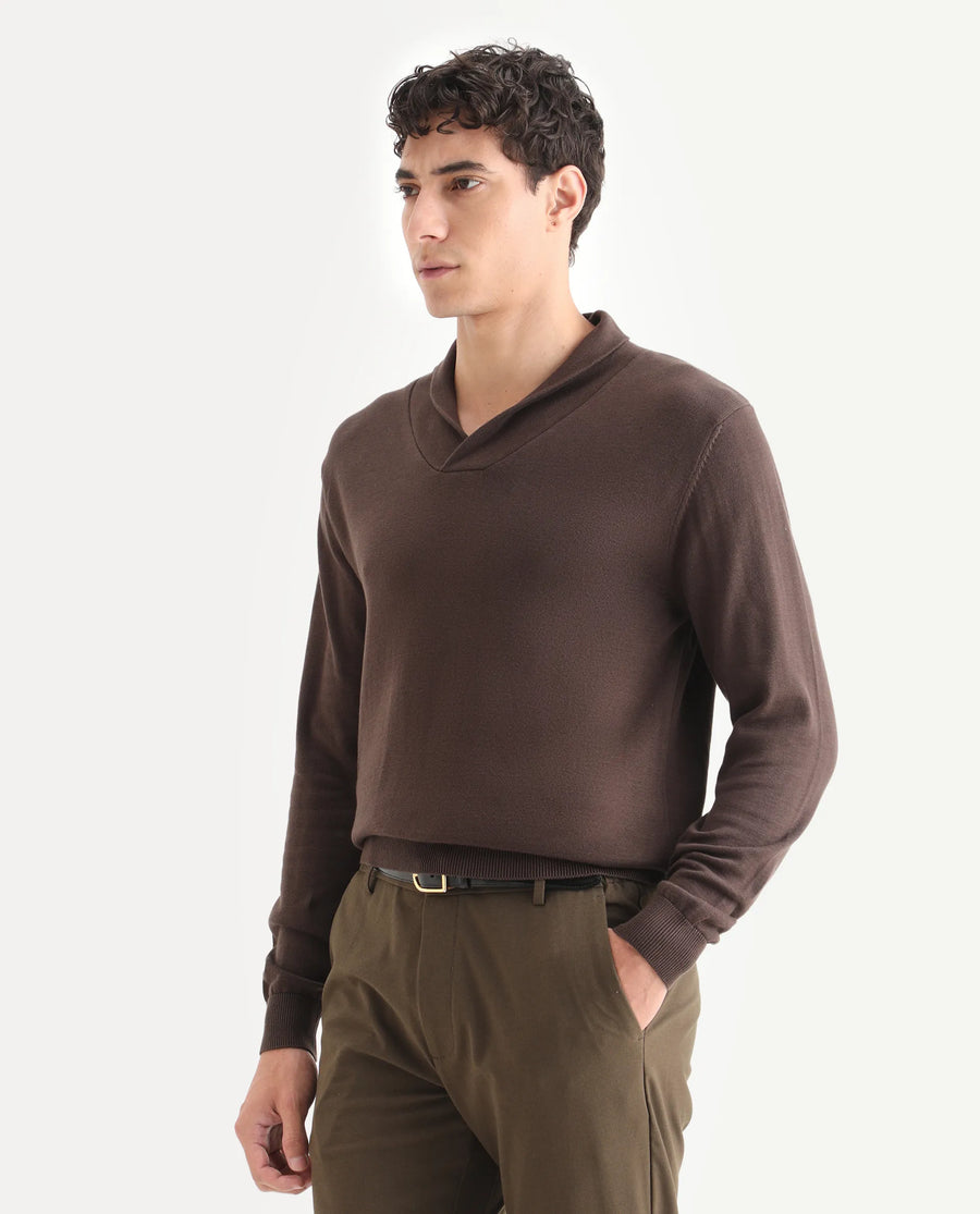 Rare Rabbit Men's Kenlay Brown Cotton Blend Plain Regular Fit Full Sleeve High Neck Sweater