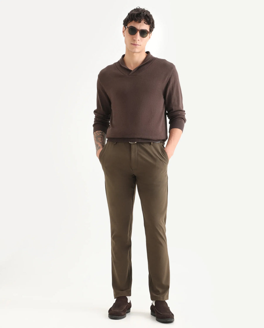 Rare Rabbit Men's Kenlay Brown Cotton Blend Plain Regular Fit Full Sleeve High Neck Sweater
