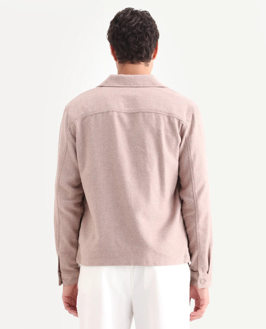 Rare Rabbit Men's Kaai Peach Polyester Blend Plain Regular Fit Full Sleeve Collared Shacket