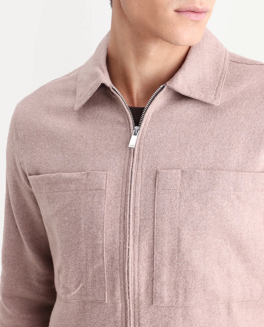 Rare Rabbit Men's Kaai Peach Polyester Blend Plain Regular Fit Full Sleeve Collared Shacket