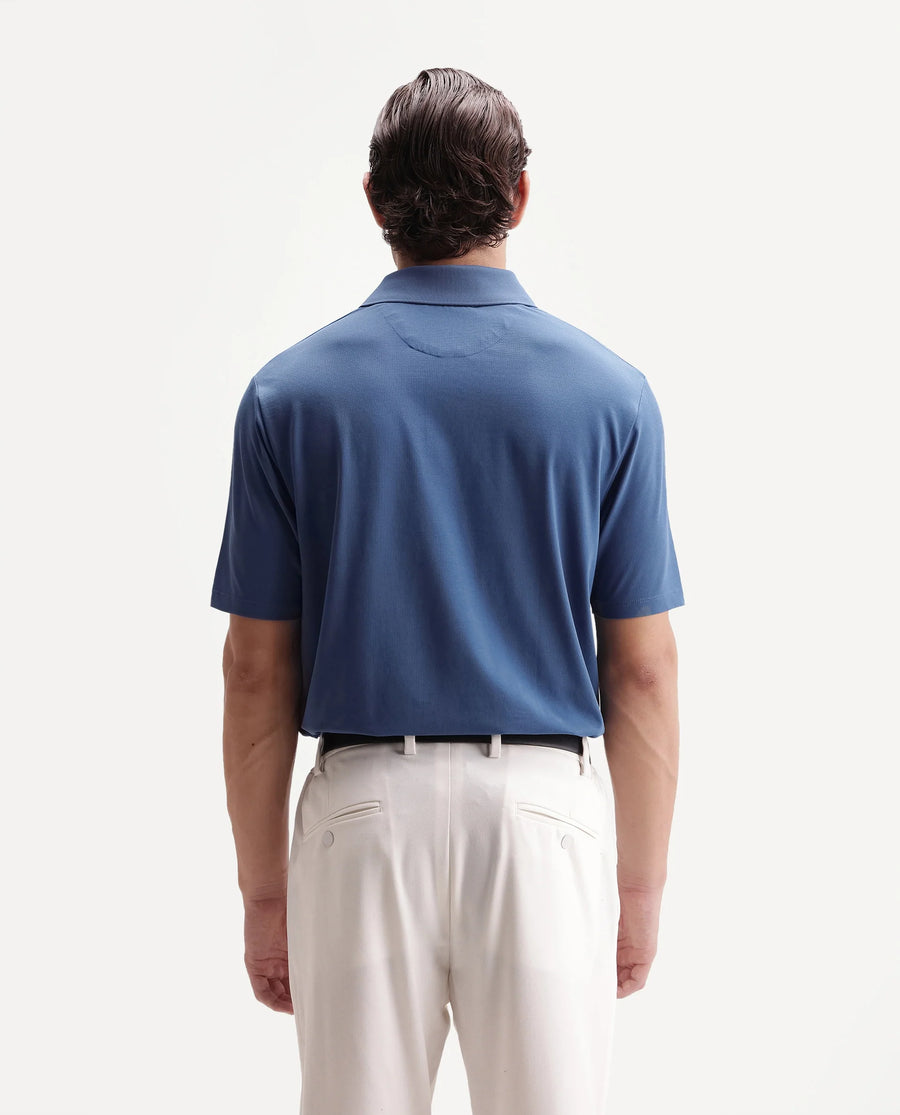 Rare Rabbit Men's Tang-25 Dusky Blue Cotton Blend Plain Regular Fit Half Sleeve Polo