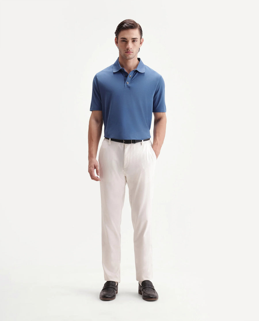 Rare Rabbit Men's Tang-25 Dusky Blue Cotton Blend Plain Regular Fit Half Sleeve Polo